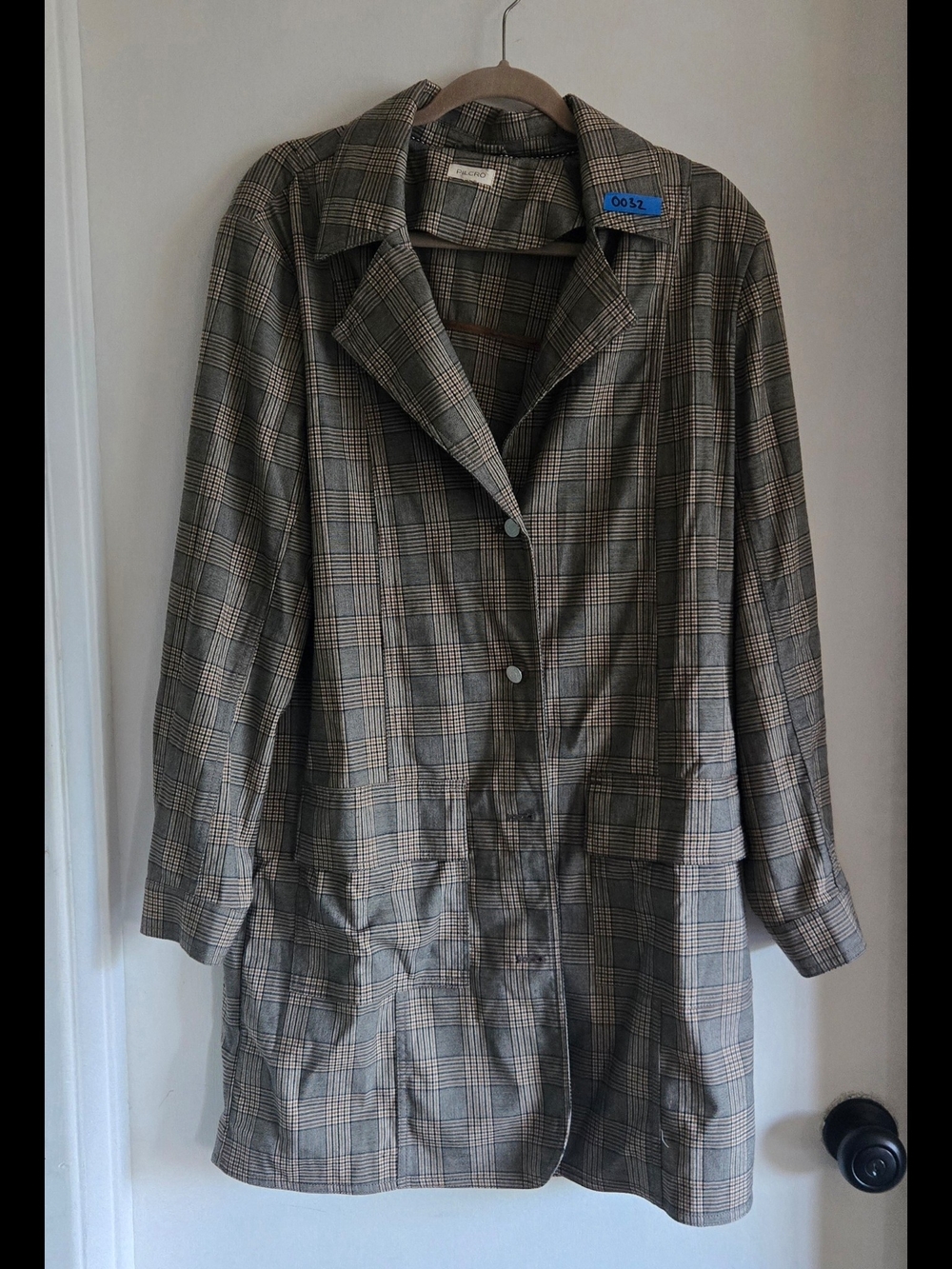 Pilcro Plaid Trench Coat in Gray and Tan